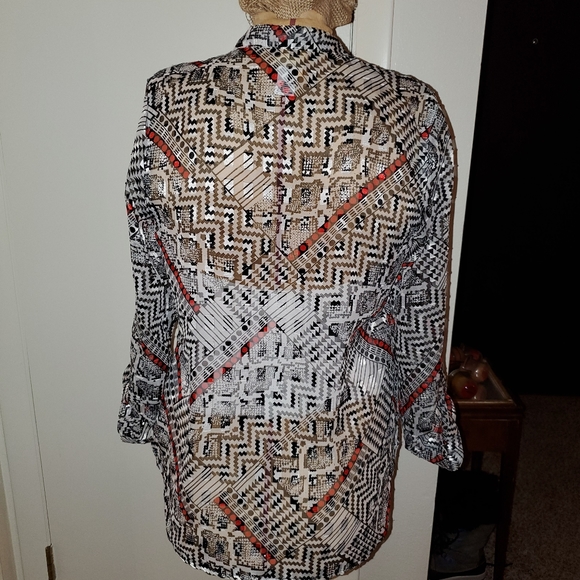 Ruby Rd. Black, white & red sheer button down - Picture 4 of 7